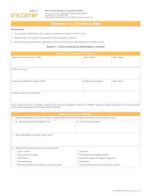 Fillable Online Claim Form For Child Illness Rider NTUC Income Fax 