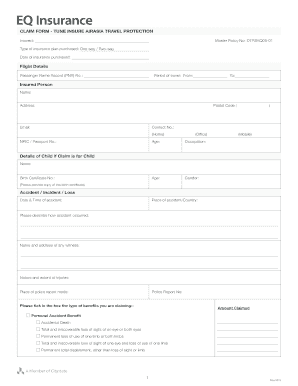 Fillable Online CLAIM FORM TUNE INSURE AIRASIA TRAVEL PROTECTION Fax 