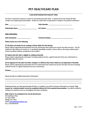 Fillable Online Claim Redetermination Request Form AKC Pet Insurance