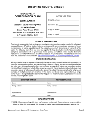 Fillable Online Co Josephine Or Measure 37 Josephine County Claim Form