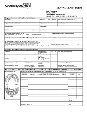 Fillable Online Daytonastate DENTAL CLAIM FORM FMH CoreSource P