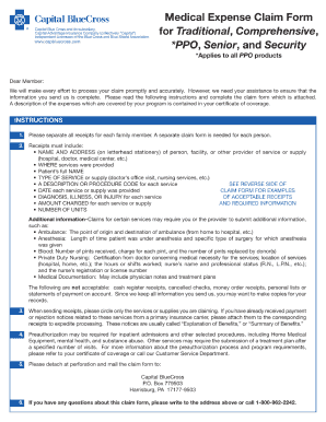 Fillable Online Eastonsd Capital Blue Cross Medical Expense Claim Form