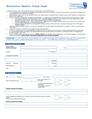 Fillable Online Evolution Health Claim Form Morgan Price