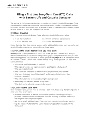 Fillable Online Filing A First Time Long Term Care LTC Claim With 