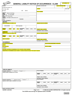 Fillable Online General Liability Notice Of Occurrence Claim Form 