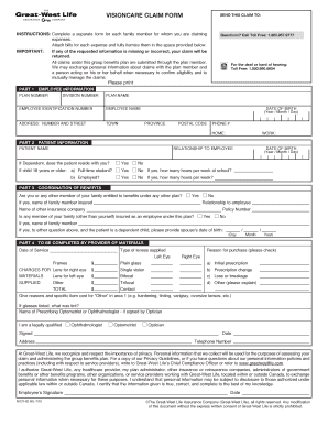 Fillable Online Great West Life Visioncare Claim Form Fax Email Print 