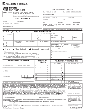 Fillable Online Group Benefits Vision Care Claim Form Manulife Fax 