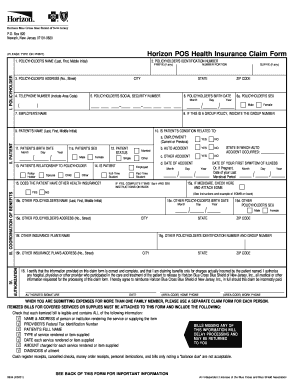 Fillable Online Horizon POS Health Insurance Claim Form Fax Email Print 