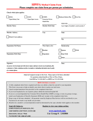 Fillable Online HPFFA Medical Claim Form 6 2011 xlsx Fax Email Print