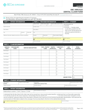 Fillable Online Ihaveaplan UBC AMS GSS DENTAL CLAIM FORM Ihaveaplan 