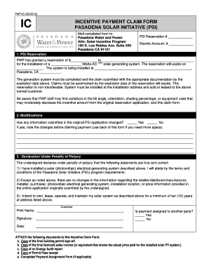 Fillable Online INCENTIVE PAYMENT CLAIM FORM City Of Pasadena Fax