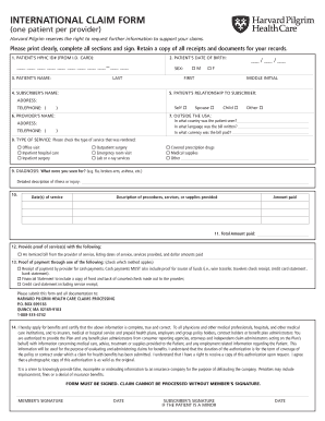 Fillable Online INTERNATIONAL CLAIM FORM Harvard Pilgrim Fax Email 