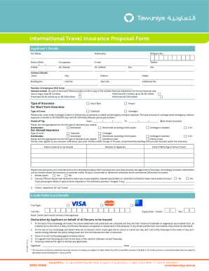 Fillable Online International Travel Insurance Proposal Form Tawuniya 