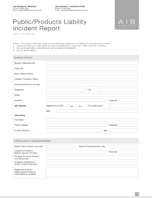 Fillable Online Liability Claim Form AIB Insurance Brokers Fax Email