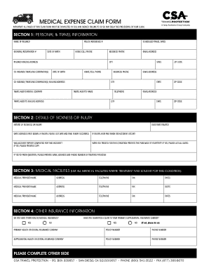 Fillable Online Medical Expenses CSA Claims Fax Email Print PdfFiller