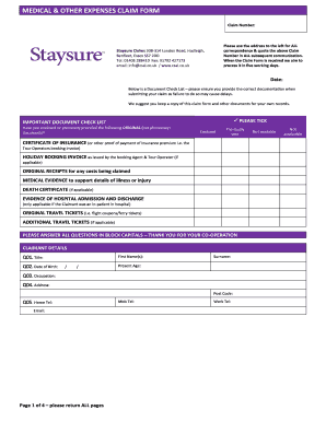 Fillable Online MEDICAL OTHER EXPENSES CLAIM FORM Staysure Fax