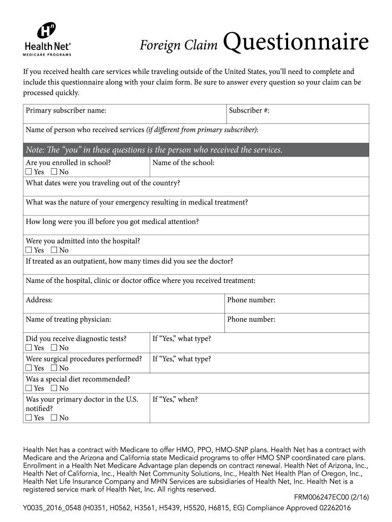 Fillable Online Medicare Claim Form MHN Fax Email Print PdfFiller