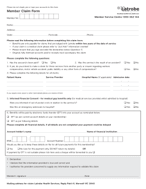 Fillable Online Member Claim Form Latrobe Health Services Fax Email