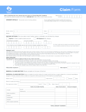 Fillable Online Nigelparroralsurgeon Co Southern Cross Claim Form 