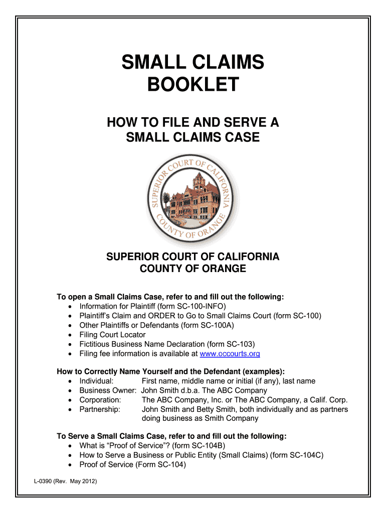 Fillable Online Occourts SPR16 08 Small Claims Plaintiff 39 s Claim And