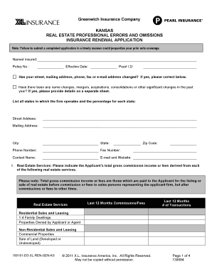 Fillable Online Pearl Insurance Renewal Application KS doc Fax Email 