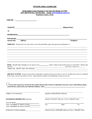 Fillable Online Small Claims Petition Kaufman County Fax Email Print 