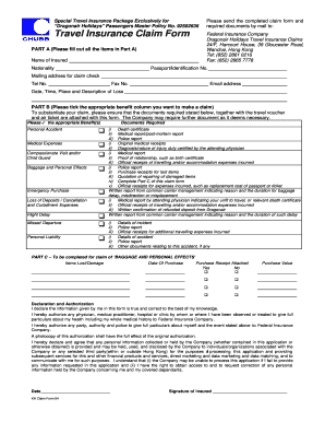 Fillable Online Travel Insurance Claim Form Chubb Group Of Insurance 