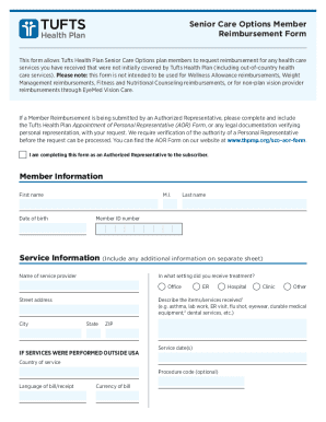 Fillable Online Tufts Health Plan SCO Member Reimbursement Form Fax 