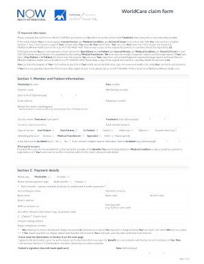 Fillable Online WorldCare Claim Form Now Health International Fax 