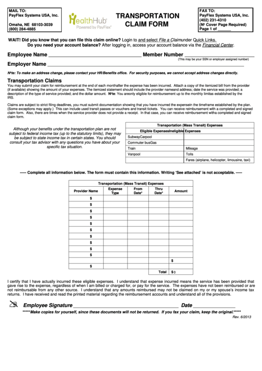 Fillable Transportation Claim Form Printable Pdf Download