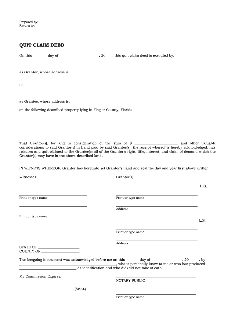 Flagler County Quit Claim Deed Fill Online Printable Fillable