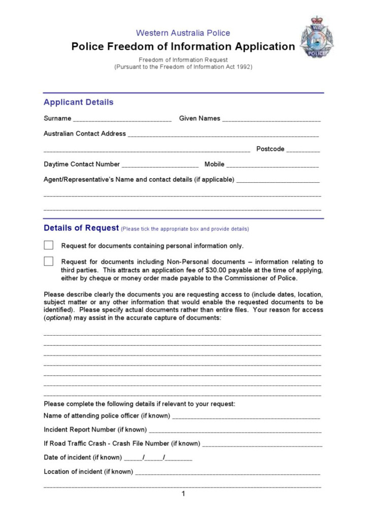 FOI WA Police FOI Application Form By G M T Issuu