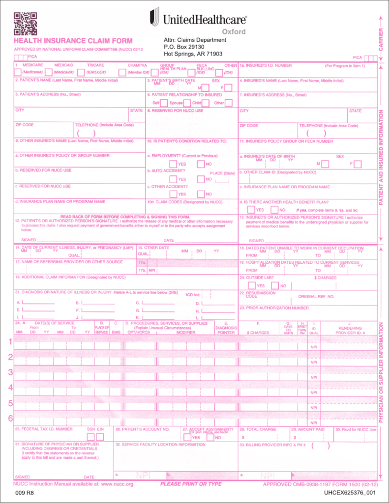 Form 009 Download Printable PDF Or Fill Online Health Insurance Claim 