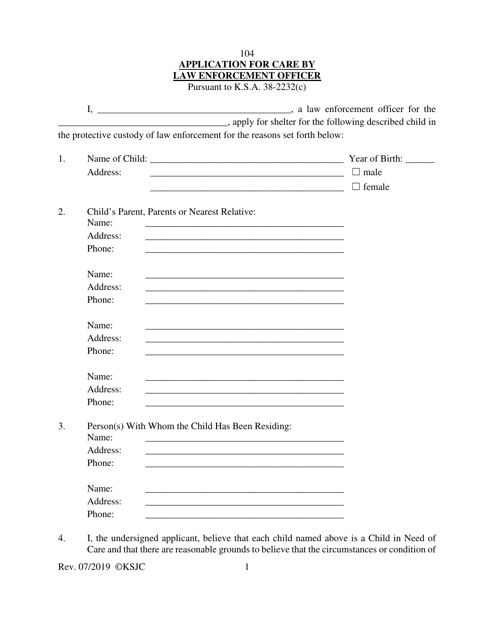 Form 104 Download Fillable PDF Or Fill Online Application For Care By 