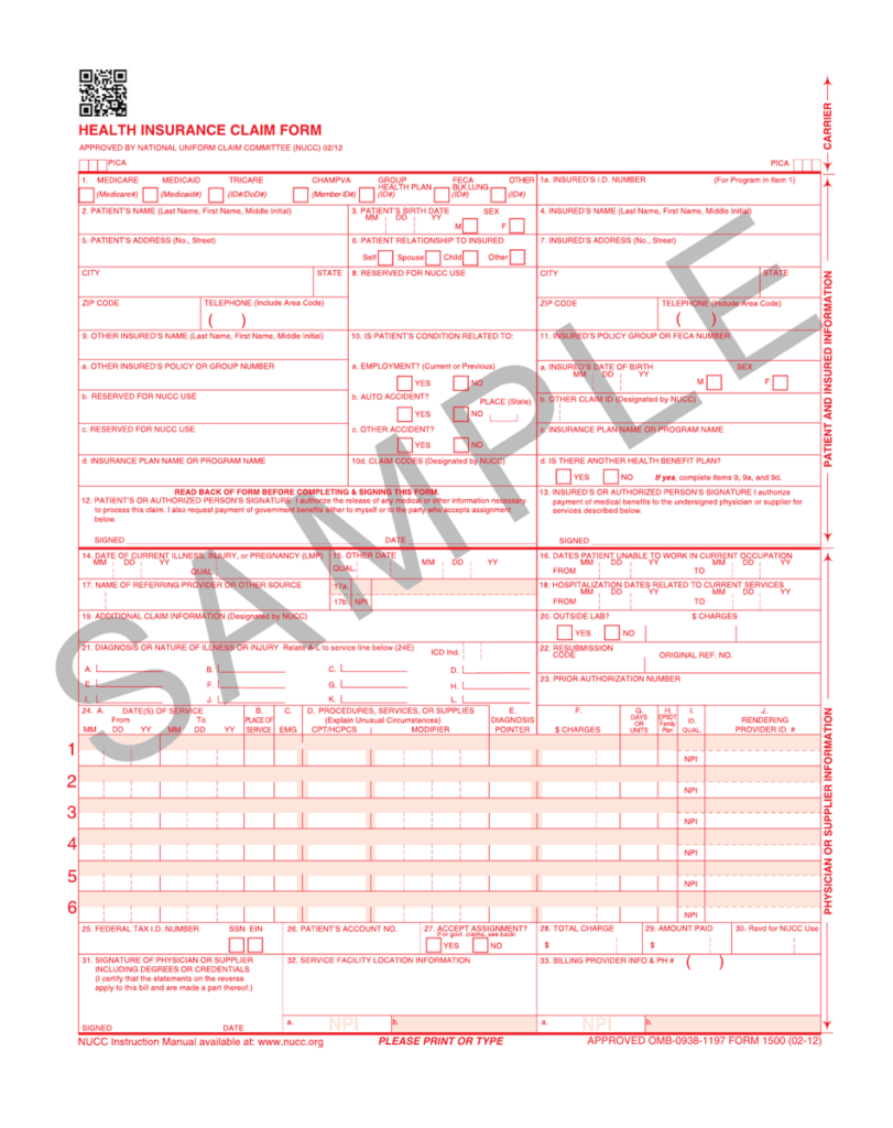 Form 1500 Download Printable PDF Or Fill Online Health Insurance Claim 