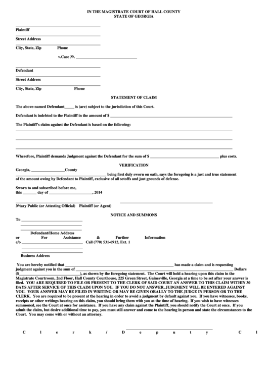 Form 164 Summons And Statement Of Claim