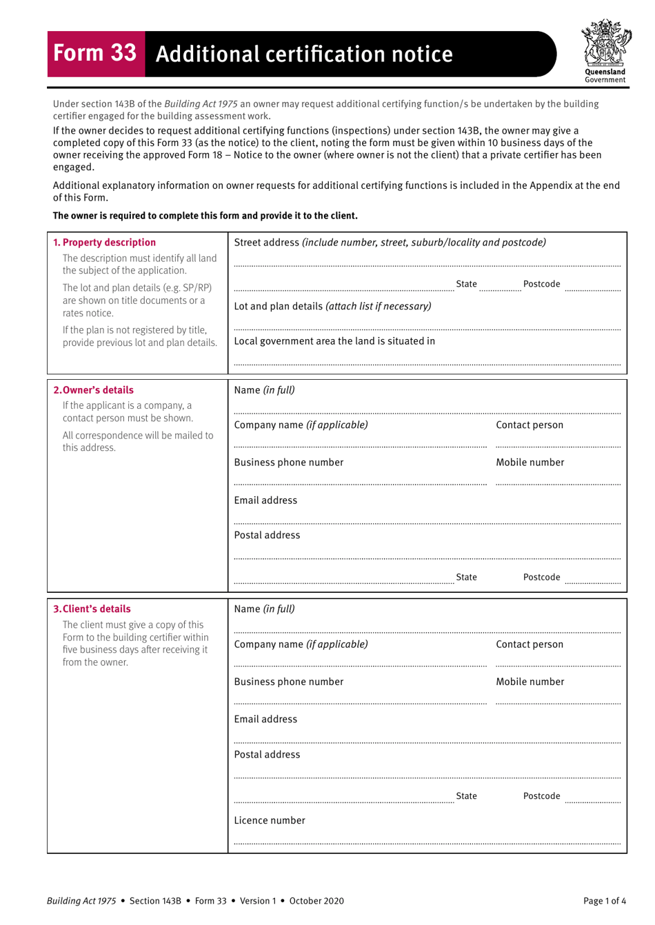 Form 33 Download Fillable PDF Or Fill Online Additional Certification 