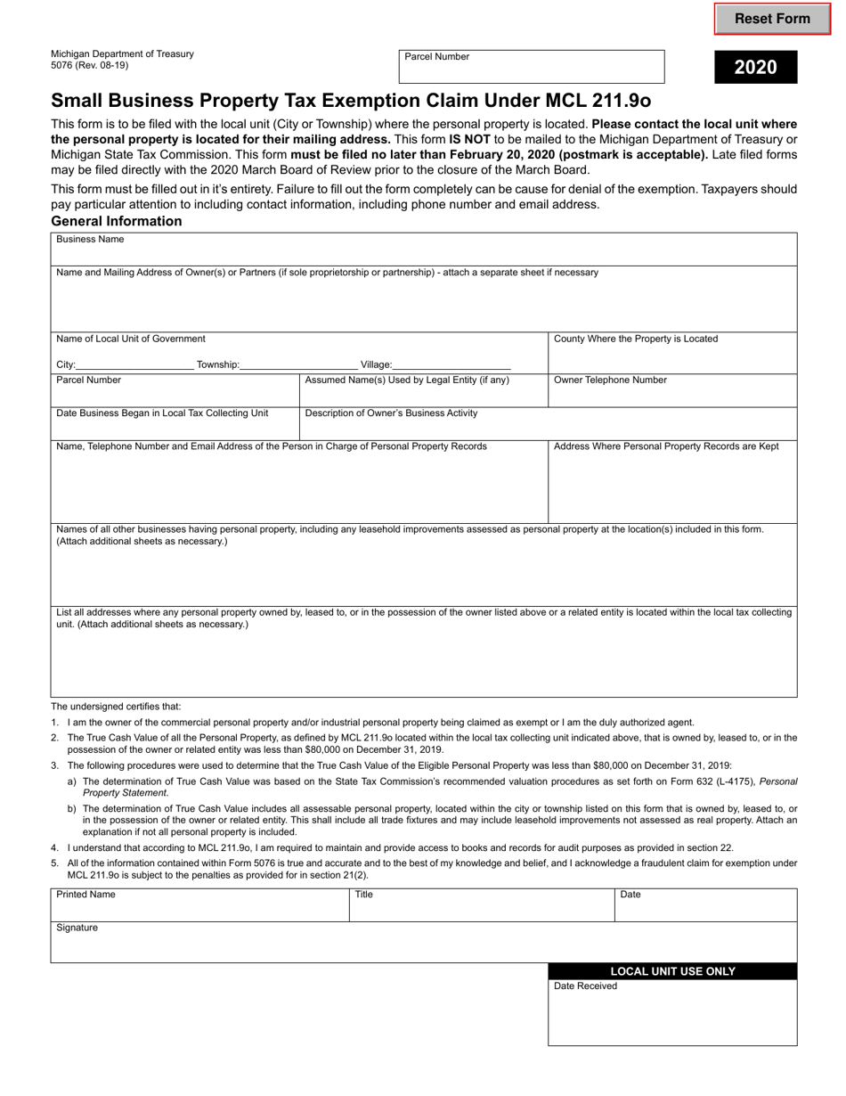 Form 5076 Download Fillable PDF Or Fill Online Small Business Property