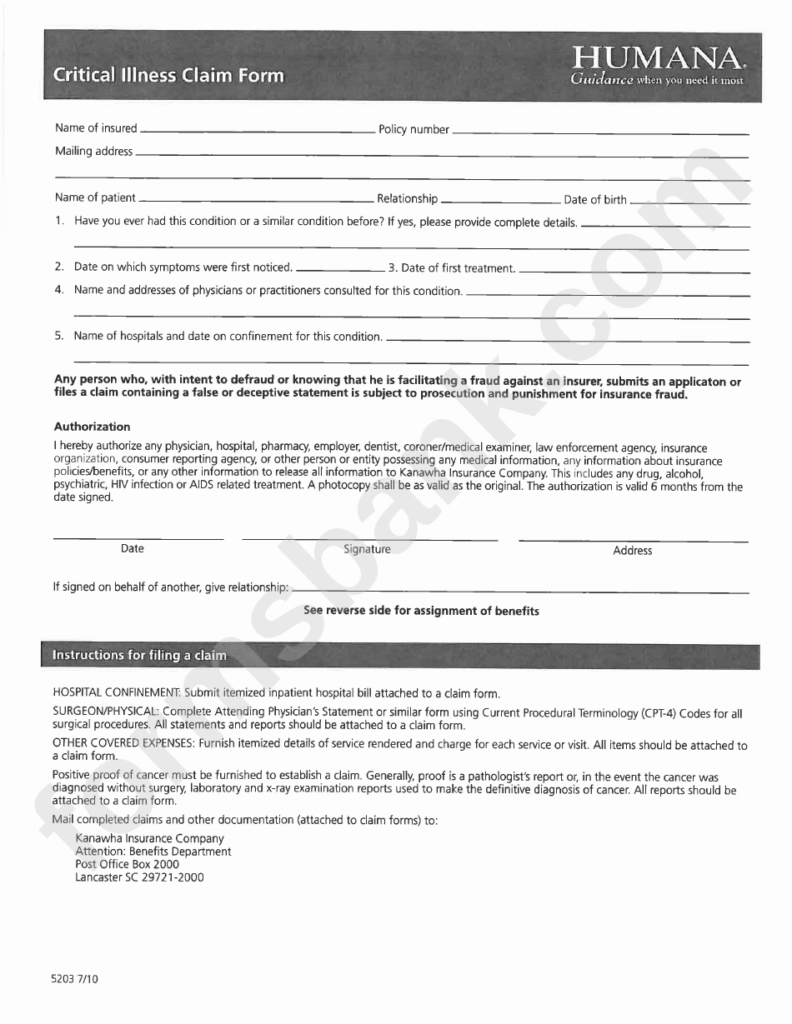 Form 5203 Humana Critical Illness Claim Form G g Associates 