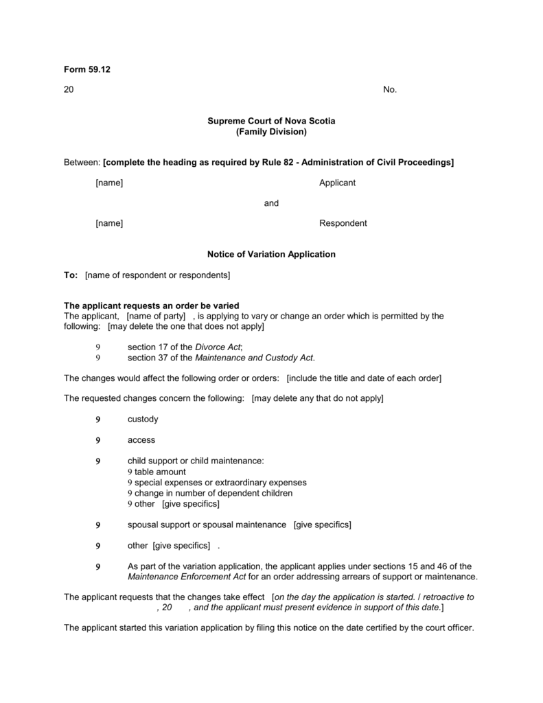 Form 59 The Courts Of Nova Scotia