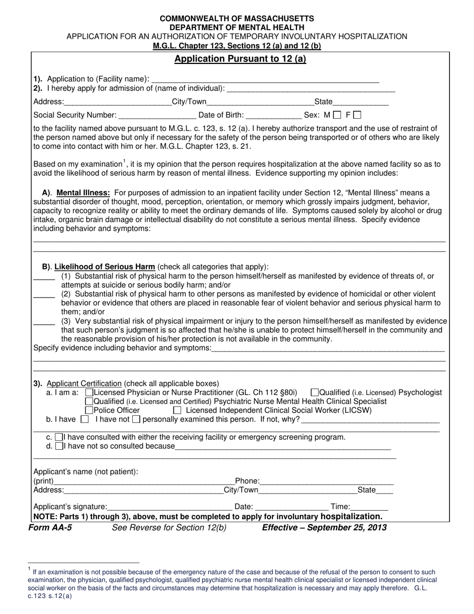 Form AA 5 Download Printable PDF Or Fill Online Application For And