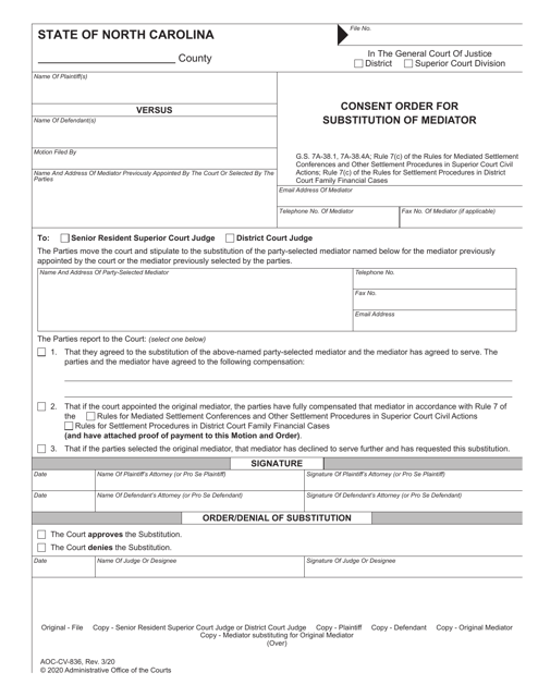 Form AOC CV 836 Download Fillable PDF Or Fill Online Consent Order For 