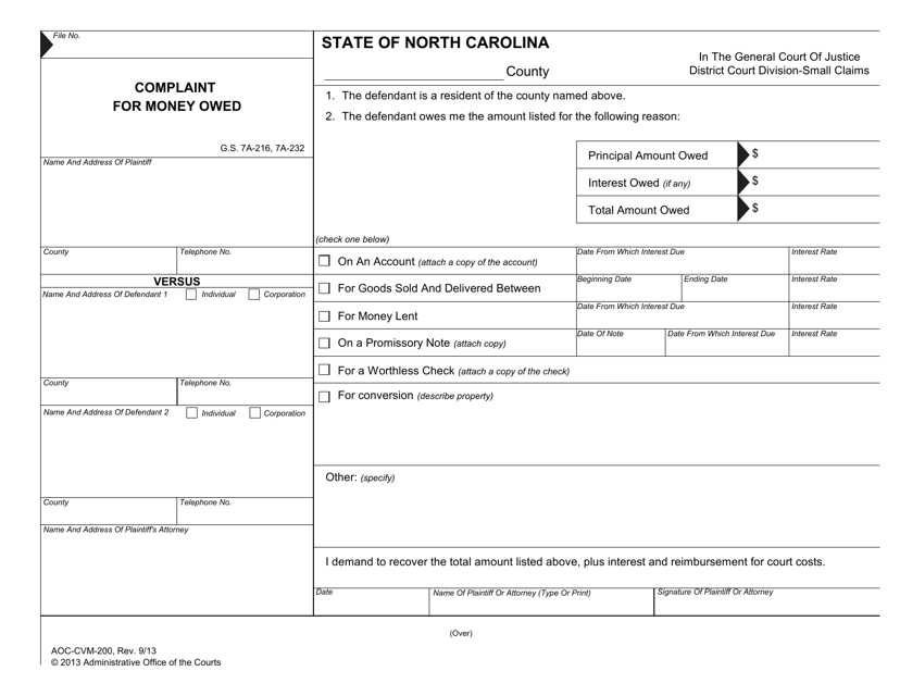 Form AOC CVM 200 Download Fillable PDF Or Fill Online Complaint For 