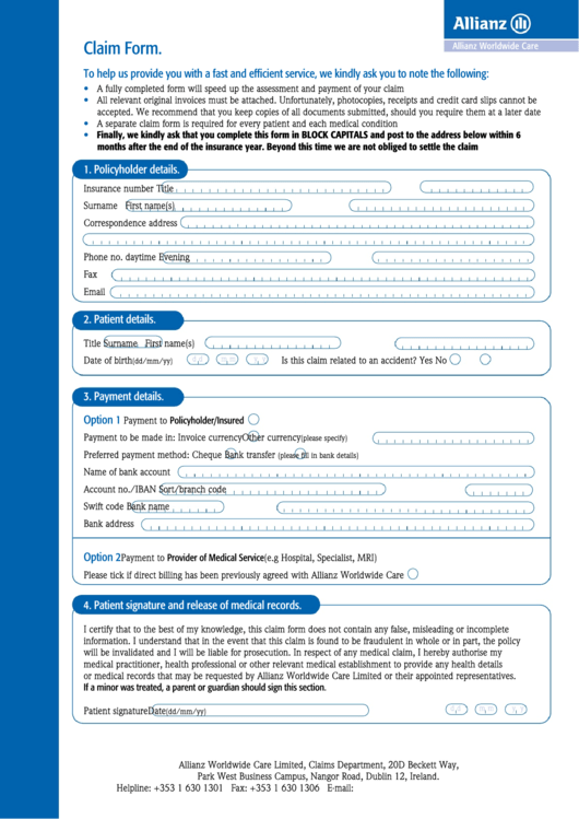 Form Cf 11 04 Claim Form Printable Pdf Download