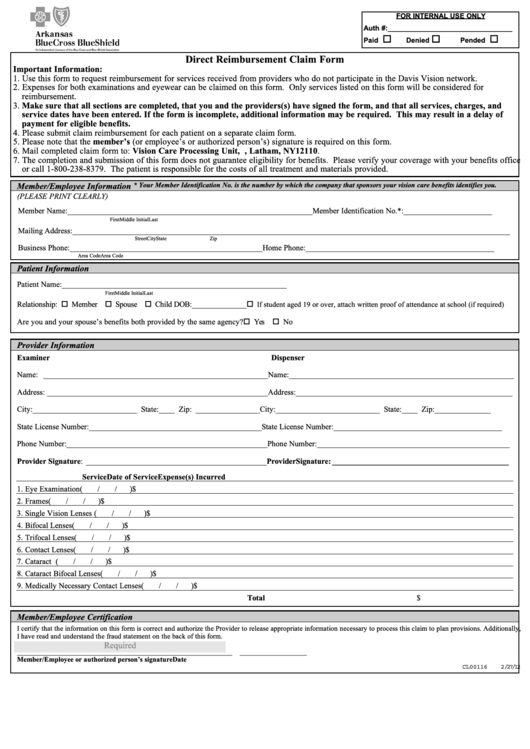 Form Cl00015a Arkansas Bluecross Blueshield Direct Reimbursement