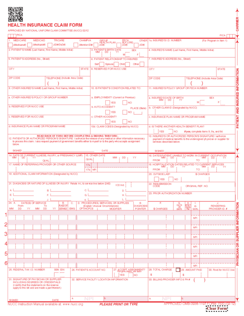 Form CMS 1500 Download Fillable PDF Or Fill Online Health Insurance 