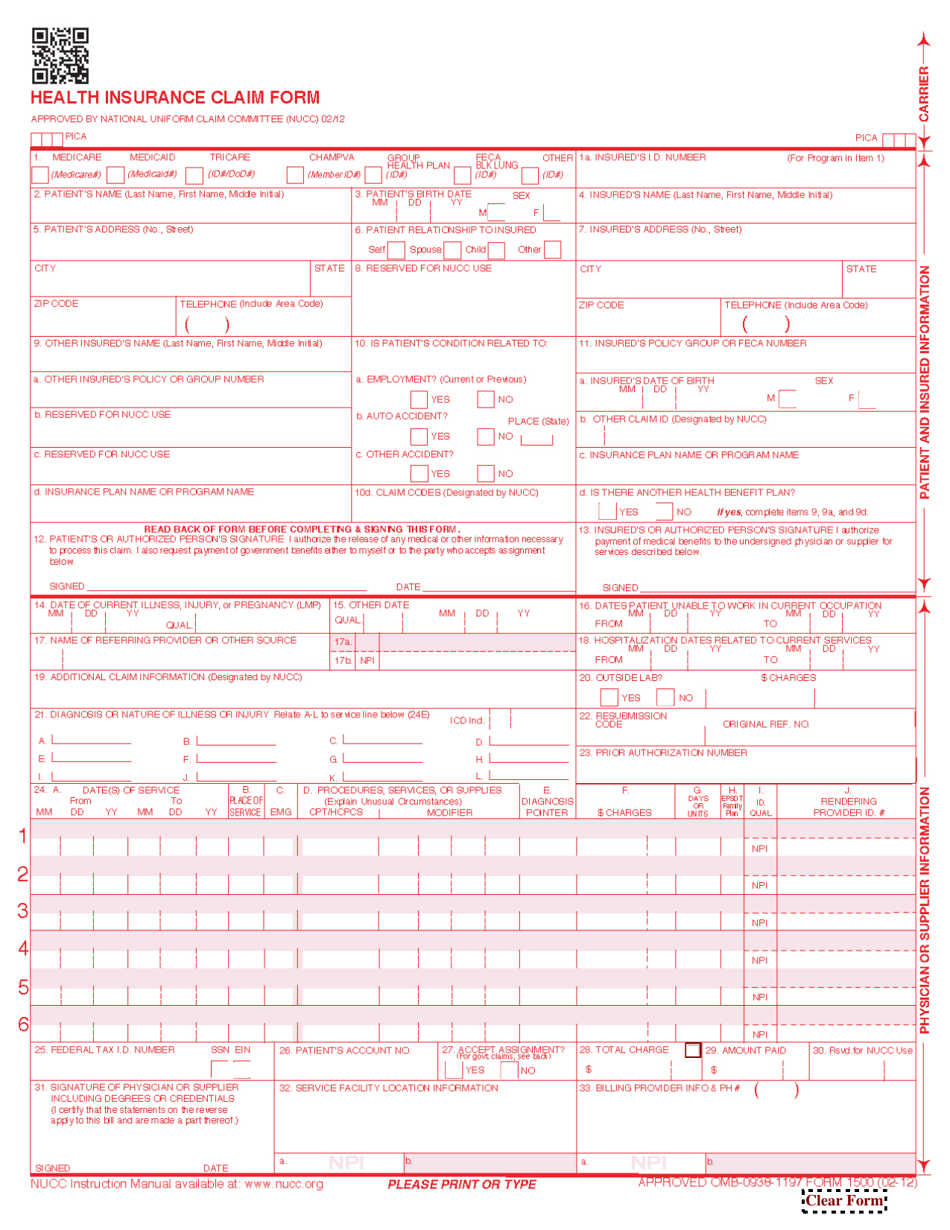 Form CMS 1500 Download Fillable PDF Or Fill Online Health Insurance