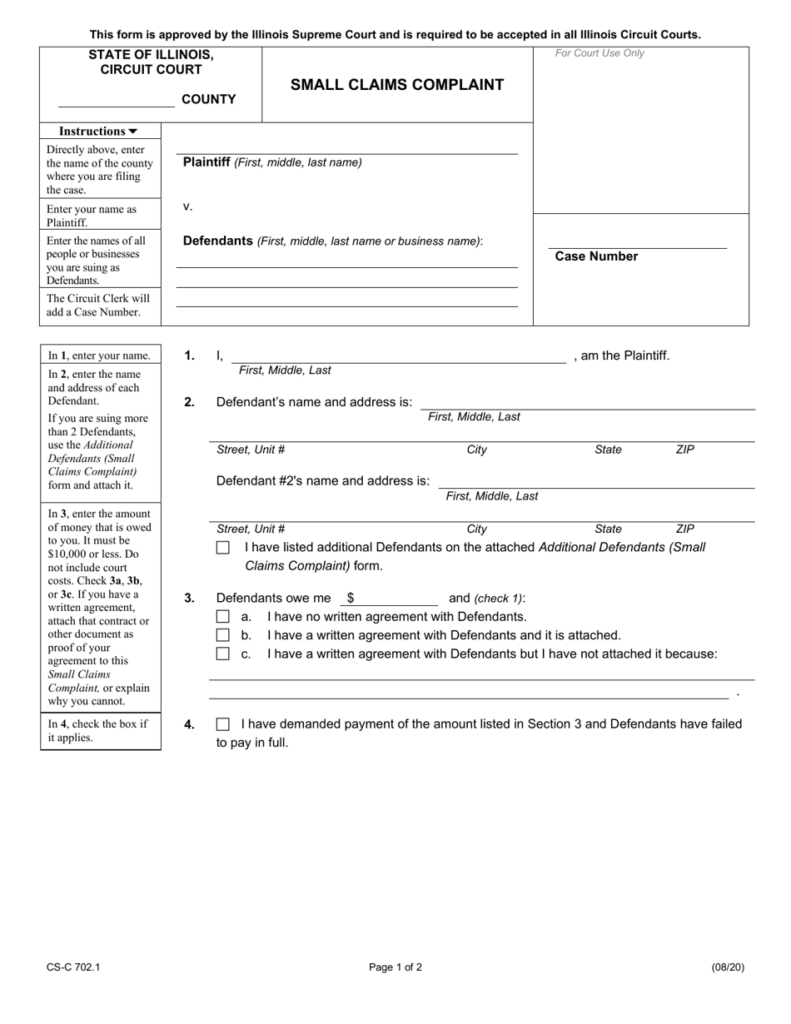 Form CS C702 1 Download Fillable PDF Or Fill Online Small Claims 