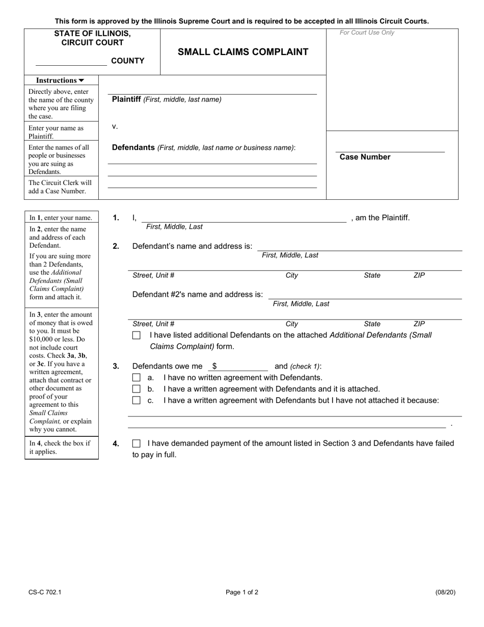 Form CS C702 1 Download Fillable PDF Or Fill Online Small Claims