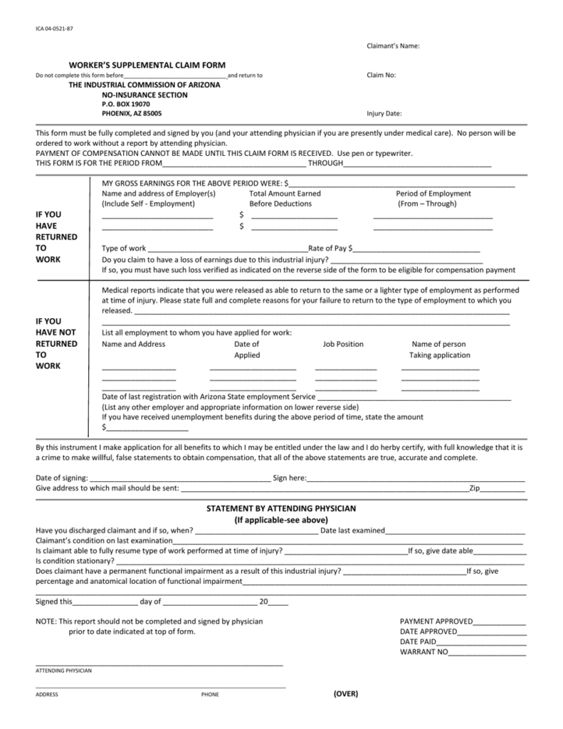 Form ICA04 0521 87 Download Printable PDF Or Fill Online Worker 39 s 